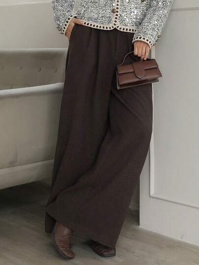 DAZY Women's Loose Wide Leg Pants, Casual Elegant Trousers, Solid Color, Autumn/Winter Business Attire