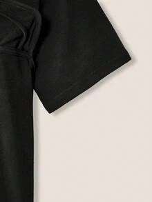 SHEIN Unity 女士纯色荷叶边短袖T恤 夏季毕业季 - 黑色 - 查看 4