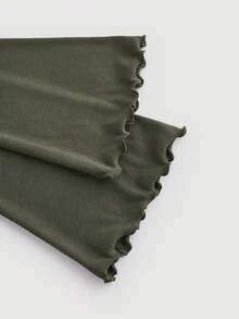 SHEIN MOD 女式优雅纯色喇叭袖收腰长裙，秋季 - 軍綠色 - 查看 4