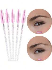 50PCS/100PCS Disposable Mascara Wands, Nylon Bristle Eyelash Brush Spoolies, Unscented Eyebrow Extension Applicator With ABS Plastic Rod, Normal Skin Compatible - Pink And Black Wand Set,Daily Necessities, Back To School Supplies, Gifts For Ladies, Home Decor, Glitter Handle For Eyelashes & Eyebrows, Essential Cosmetic Applicator For Daily Makeup, Lash Separating & Brow Grooming. - Pink - View 5
