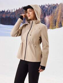 OutZeal 女士冬季保暖外套 圣诞节服装 滑雪 露营 保暖内衬 防风 防水 抽绳腰带 带拉链口袋 - 卡其色 - 查看 9