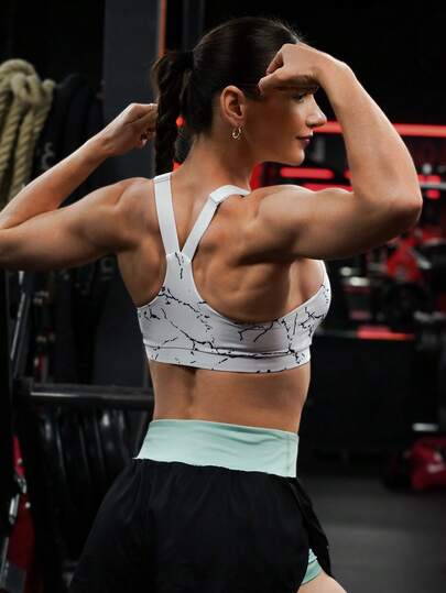 Powerista Marble Print Racer Back Sports BH view 2