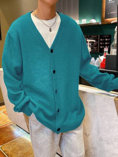 Claim Dot Men's Solid Color Long Sleeve Single-Breasted Casual Knit Cardigan, Autumn/Winter