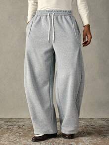 SWAVVY Men's Casual Sweatpants, Standard Size, Grey, Loose Fit, Flat Panel, Curved Patchwork Design, Suitable For Spring And Autumn - Grey - View 6