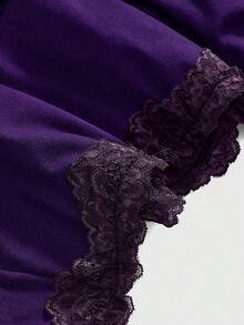 ROMWE Grunge Punk 复古撞色蕾丝荷叶边低腰性感层叠褶皱迷你裙，适合春假音乐会、锐舞派对、情人节等场合。 - 紫色 - 查看 3