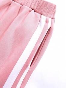 JNSQ Tween Girl Fleece Sweatshirt Set, Letter Embroidery Thick Long Sleeve Outfit, Suitable For Autumn/Winter Daily Wear, Outdoor Activities, Vacation, Streetwear, Party, Casual - Baby Pink - View 6