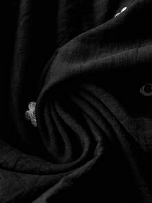 Linhara 大码女装春季新款黑白撞色刺绣衬衫，圆领，浪漫白色花卉刺绣，休闲外穿衬衫，宽松舒适简约衬衫，复古田园风，春秋季衬衫 - 黑與白 - 查看 3