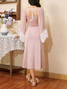 Côtesoire Elegant French Romantic Mesh & Lace Patchwork Women's Nightgown - Dusty Pink - View 2