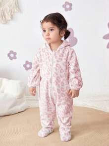 Pelele con capucha de estampado de leopardo suave y cómodo para bebé recién nacida, otoño/invierno