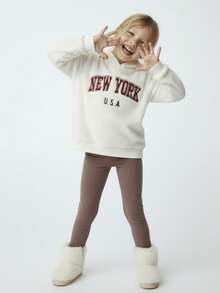 Maija Kids Maija Kids 2 sztuki/zestaw bluza z kapturem i spodnie dla młodej dziewczyny z nadrukiem liter - Morela - Zobacz 1