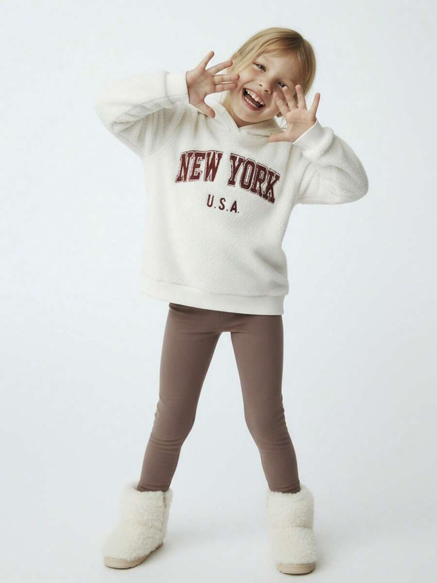 Maija Kids Maija Kids 2 sztuki/zestaw bluza z kapturem i spodnie dla młodej dziewczyny z nadrukiem liter - Morela - Zobacz 1