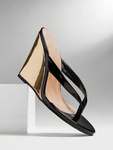 SHUZIA 畅销款女士套脚坡跟人字拖鞋 - 黑色 - 查看 4