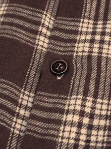 Manfinity Homme 男士休闲格子印花长袖衬衫 - 棕色 - 查看 4
