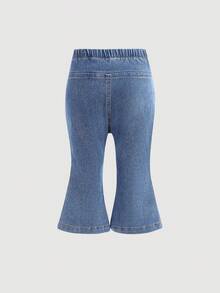 Baby Girl Blue Elastic Waist Denim Flare Pants,Fall Clothes,Winter Clothing ,Casual And Fashionable Vacation Outfits,Streetwear,2000s Style  ,Christmas Clothing,Winter  Jeggings,Baby Girl Bell Bottom,Baby Cute Jeans - Medium Wash - View 3