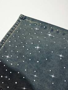 Enliva 大码休闲水洗水钻装饰阔腿牛仔裤/秋冬款，情人节，爱，礼物，浪漫，情人节快乐，2026，新年 - 藍色 - 查看 7