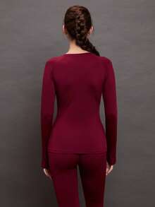 Activina Absorbs Sweat Breathable Sports Long Sleeve Tee - Burgundy - View 2