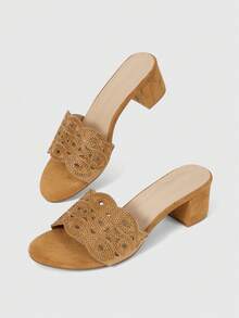 Sleekvia Women's Fashionable Elegant Crystal Decorated High Heel Sandals - Apricot - View 2