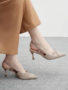 CUCCOO BIZCHIC Giày cao gót mũi nhọn đính nơ trang trí thời trang đa năng hàng ngày cho nữ - Màu be - Xem 1