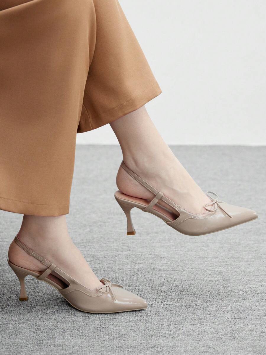 CUCCOO BIZCHIC Giày cao gót mũi nhọn đính nơ trang trí thời trang đa năng hàng ngày cho nữ - Màu be - Xem 1