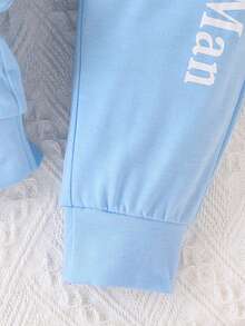 SHEIN Baby Boy Cute Letter Print Bodysuit With Pants & Hat Set, Spring/Summer - Blue - View 8