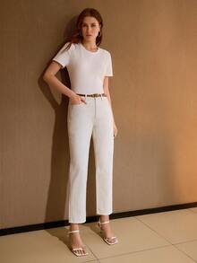 MOTF PREMIUM CLASSIC SLIM FIT TAPERED LEG JEANS WITHOUT BELT - Beige - View 5