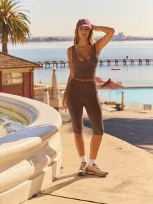 Aralina Leisurewear V Neck Cami Active Workout Top - Chocolate Brown - View 7