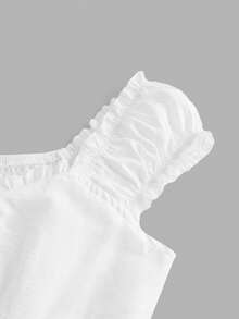 SHEIN MOD 白色荷葉邊褶皺肩裙 - 白色 - 查看 3