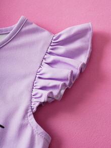 HELLO KITTY AND FRIENDS | SHEIN Young Girl Cartoon Heart Print Mesh Patchwork Cute Summer Holiday Princess Dress - Purple - View 5