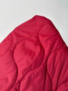 SHEIN Unity Padded Coat With Round Neck, Drop Shoulder, Front Button, Quilted Gourd Pockets - Red Violet - View 3