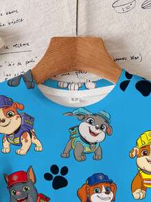 Rubble X SHEIN 男童休闲卡通狗印花圆领短袖T恤，夏季 - 白色 - 查看 5