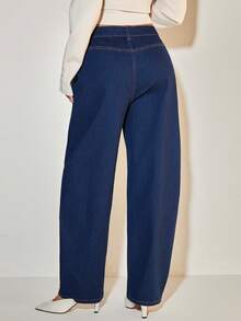 COSMINA Women's Elegant Denim Metal Buckle Barrel Leg Pants, Loose Fit Versatile For Commuting, Daily Office Wear, All Seasons - Blue - View 7