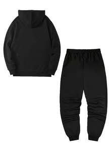 Hombre008 conjunto de sudadera con capucha Conjunto de moda para hombre sudadera con capucha de forro polar y pantalones de chándal casuales para otoño e inviernoregalo perfecto para novioropa conmemorativa de vieserie de regreso(Tallas corren pequeñas, pide una talla  grande.) - Negro 4 - Ver 2