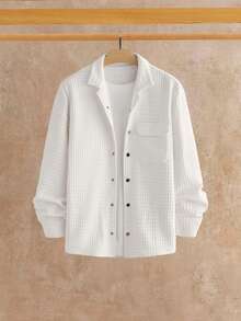 Manfinity VCAY Men's Casual Solid Color Long Sleeve Shirt And Pants Set - White - View 8