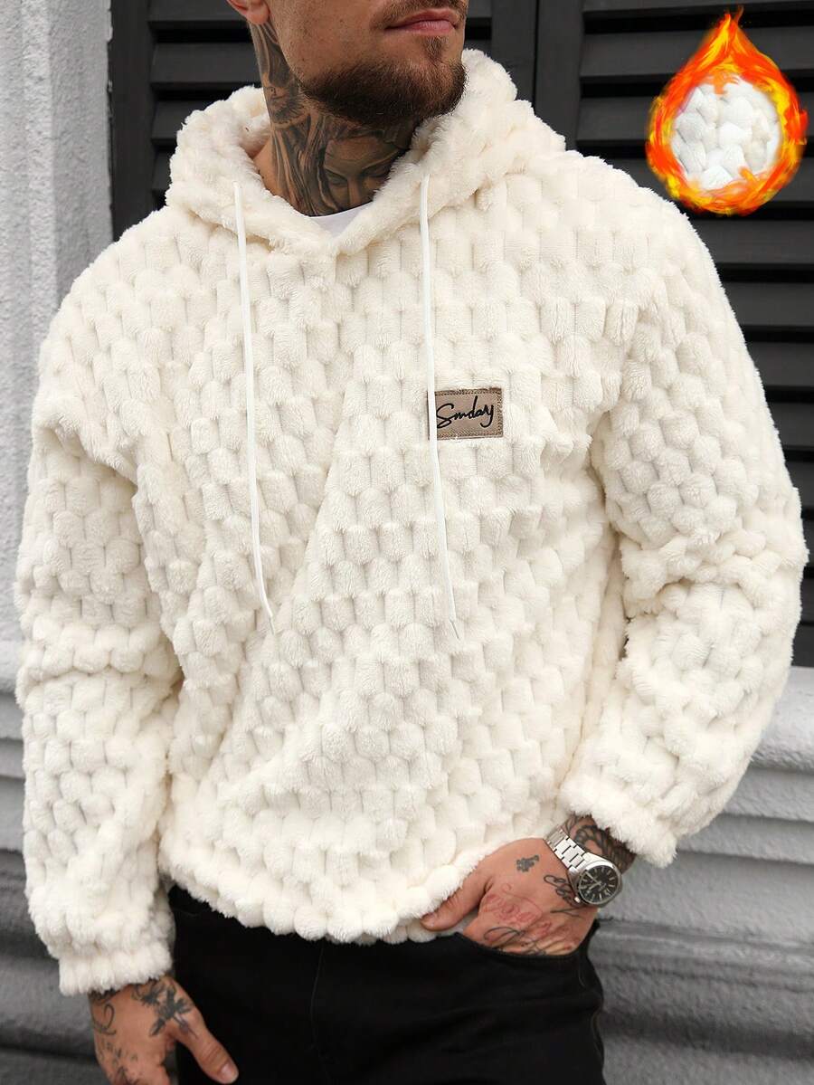 Manfinity CasualCool Men's Casual Hooded Fleece Sweatshirt, Suitable For Vacation, Party, Daily Dates, Simple Office, Lazy Home, Outdoor Activities, Appropriate For Formal Or Informal Occasions, Suitable For Self-Wear Or Gift To Friends Hoodie, Long Sleeve Top - White - View 1