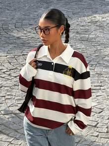 SHEIN Muchic 印花条纹针织女式长袖T恤 - 彩色 - 查看 3