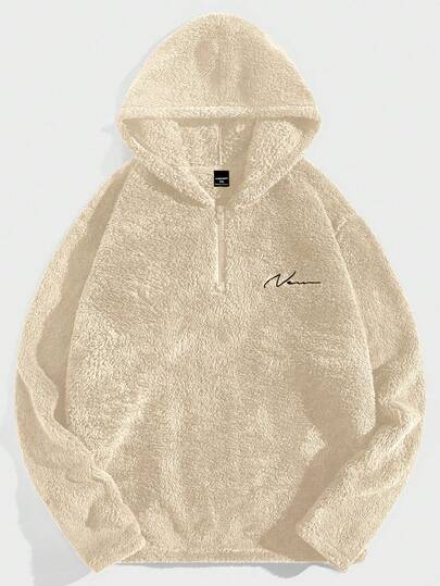 EASEVO Sudadera con capucha y media cremallera de manga larga con bordado de letras de forro polar para hombre