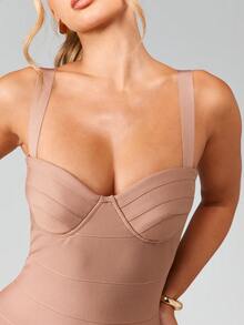 MISSGUIDED Nude Beige Bodycon Mini Dress With Sweetheart Neckline Thick Straps Bandage Style For Party Evening - Maroon - View 5