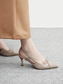 CUCCOO BIZCHIC Giày cao gót mũi nhọn đính nơ trang trí thời trang đa năng hàng ngày cho nữ - Màu be - Xem 4