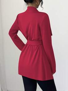Elenzga Women's Elegant Commuter Solid Color With Belt Regular Jacket - Red - View 2