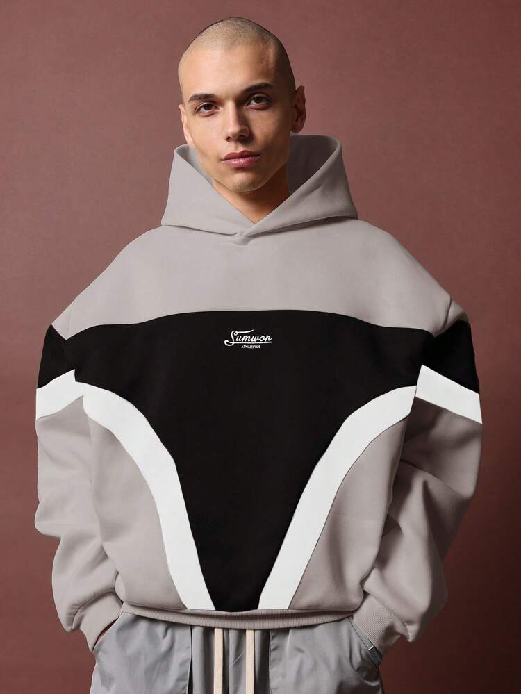 Oversized Color Block Hoodie With Hood