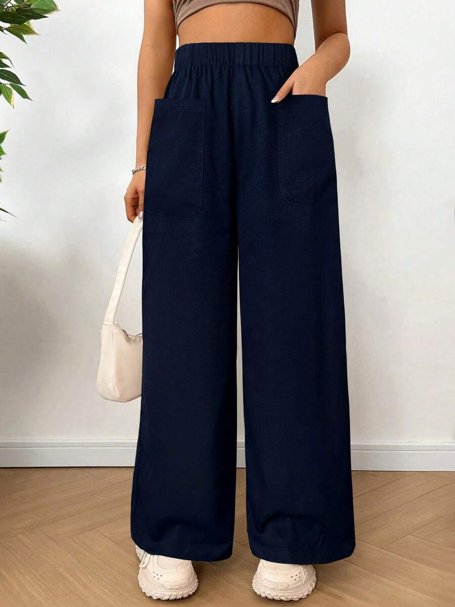 SHEIN EZwear 女式宽松海军蓝休闲裤，秋季 - 藏蓝色 - 查看 1