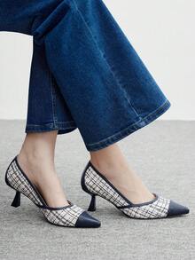 CUCCOO BIZCHIC 女士时尚尖头格子高跟鞋，适合日常通勤 - 藍色 - 查看 5