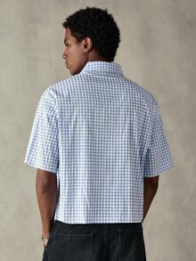 SWAVVY Męska koszula w kratę z haftem w kształcie serca i krótkim rękawem, z guzikami z przodu