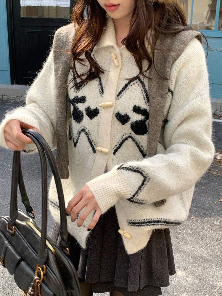 Women's Bohemian Style Loose Fit Turndown Collar Long Sleeve Christmas Cardigan Sweater, Autumn/Winter