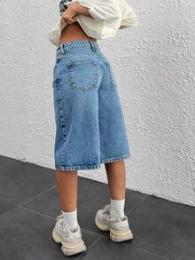 CasuGlow QUẦN SHORT DENIM BERMUDA CẠP THẤP - Màu xanh lam - Xem 2