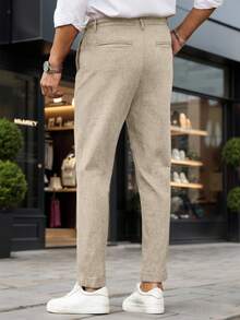 Manfinity Mode Pantalones formales de unicolor y corte entallado para hombre, otoño - Caqui - Ver 2