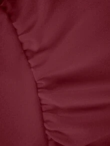 Sweetra Bộ đồ liền thân cổ tròn nhún bèo màu trơn dành cho nữ - Đỏ - Xem 6
