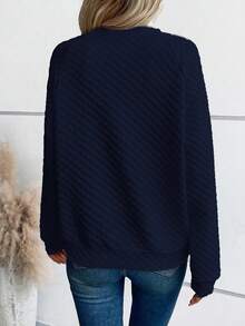 SHEIN LUNE Sudadera casual holgada de mujer de unicolor con cuello en V y manga larga - Azul Marino - Ver 2