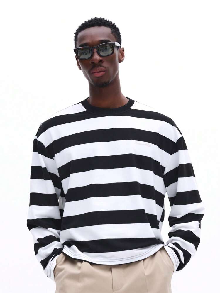 Drop Shoulder Striped Long Sleeve Tee