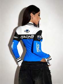 SHEIN ICON Body de mujer con bloque de color y estampado de letras, otoño